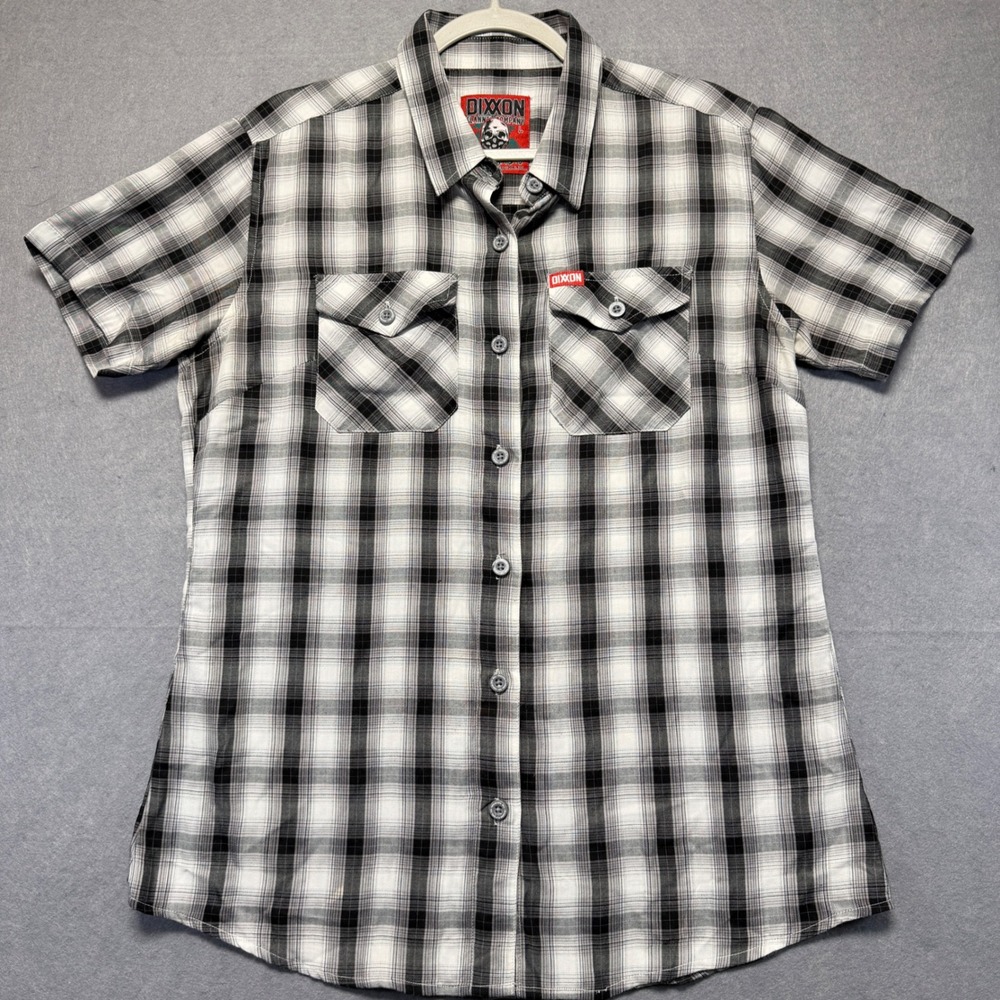 Dixxon Flannel‎ Co Women Black White Plaid Bamboo Blend Short Sleeve Shirt Large